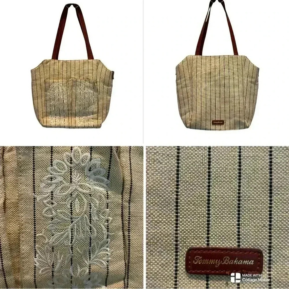 Tommy Bahama Handbags - Tommy Bahama paradise flower linen and leather embroidered tote